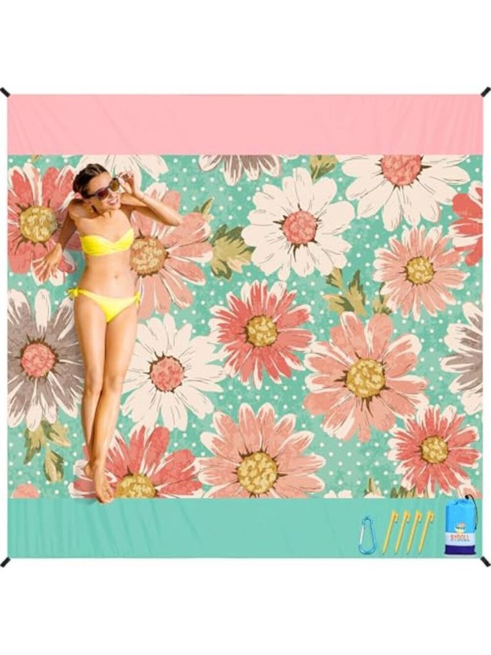 Oversized Beach Blanket Sandproof Waterproof Floral Picnic Camping Mat
